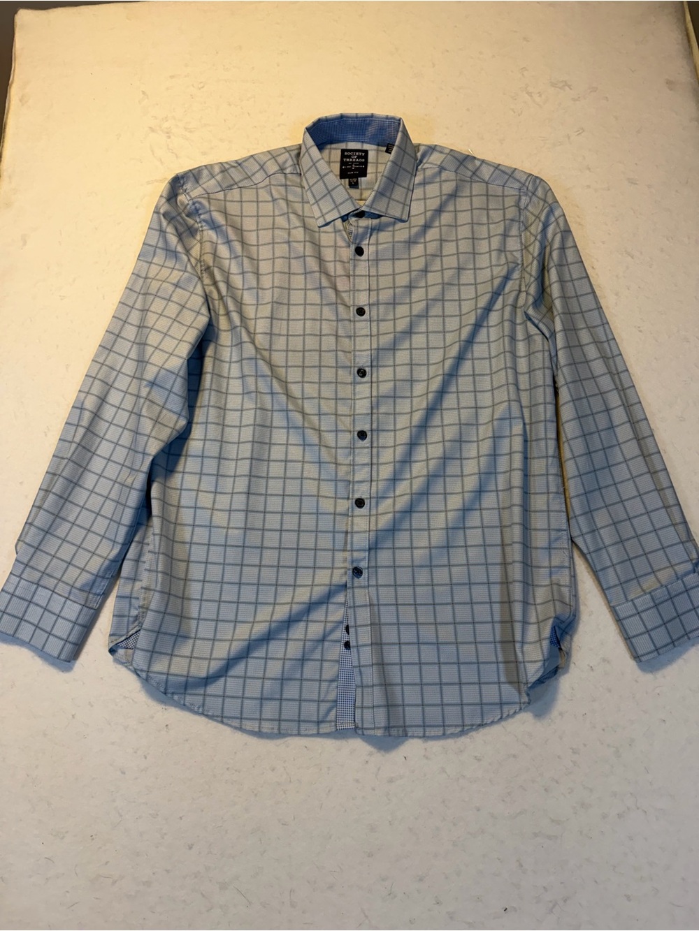 Society Of Threads Light Blue Windowpane Polo Shirt